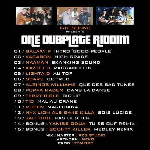 one dubplate riddim - irie sound and rg studio